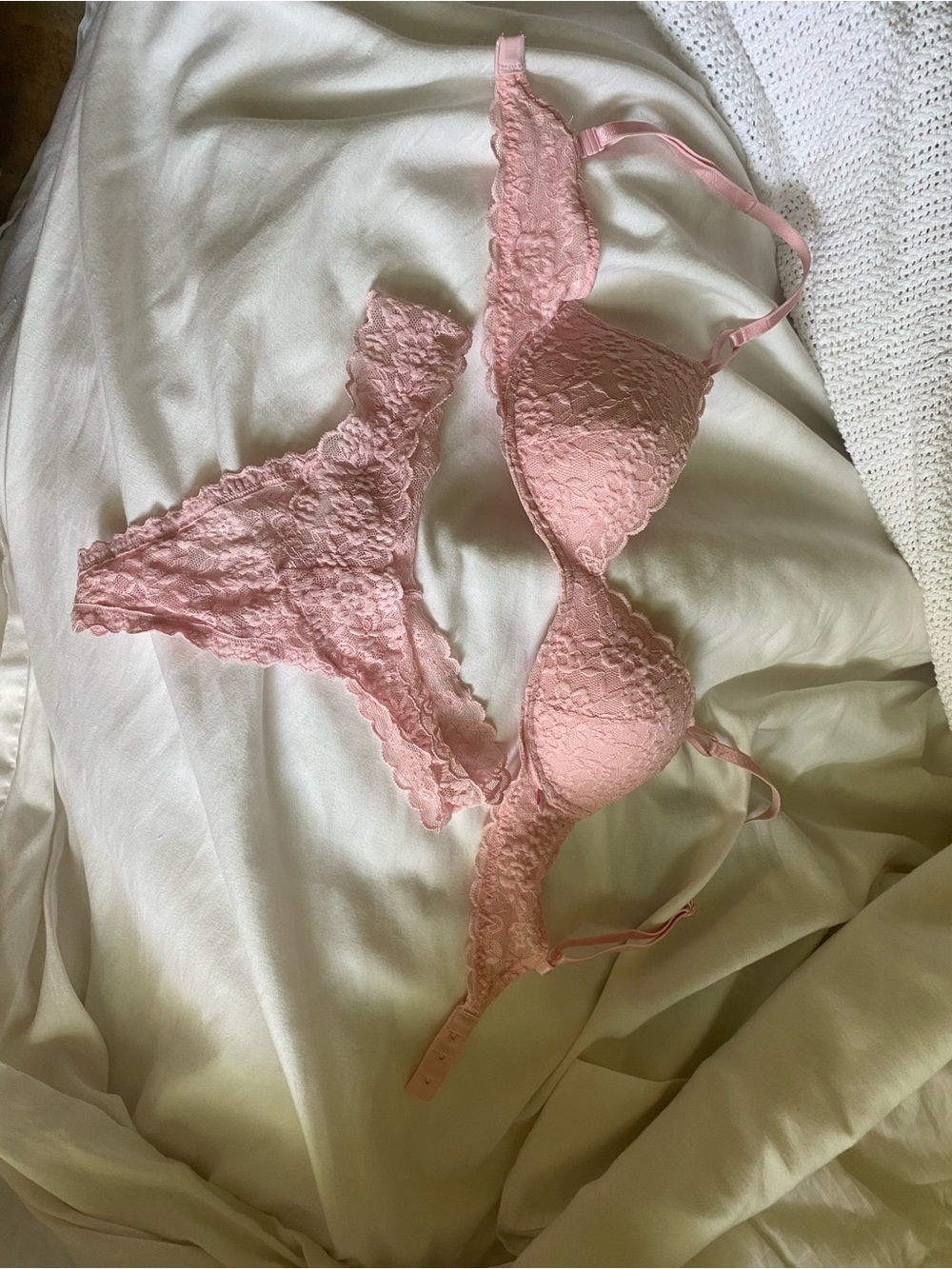 PINK Victoria's Secret Soft Pink Lace Bra & Bikini Brief Set